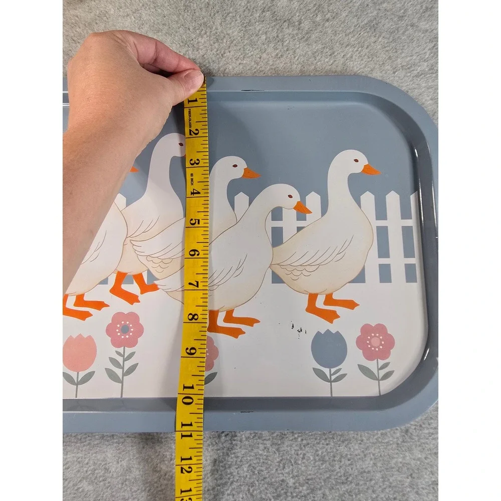 Vintage Goose Metal Serving Tray Blue Geese Farmhouse Cottagecore 15x10.5in
